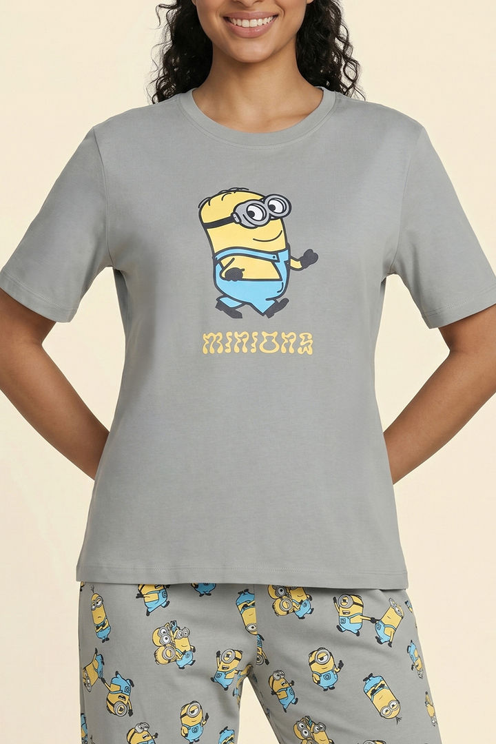 Zivame Minions Knit Cotton Loungewear Set - Ultimate Grey — image 5